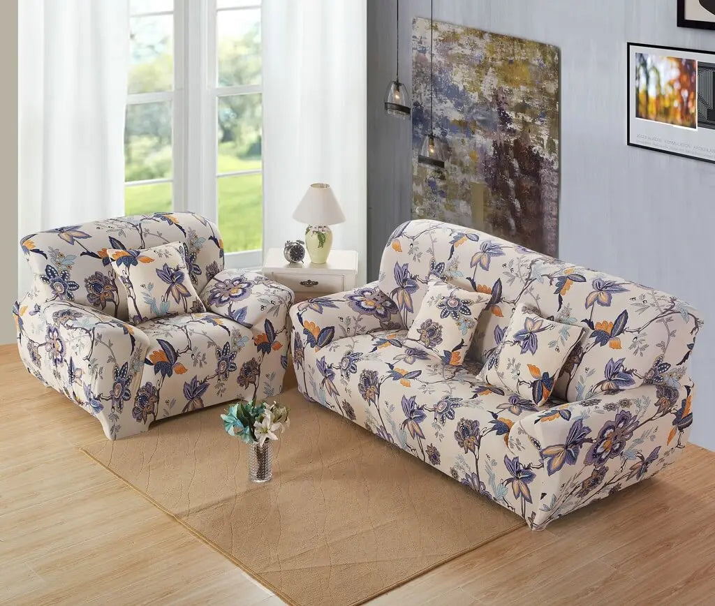 Crfatop Printed One-piece Sofa Slipcover For 1/2/3/4 Sofa M-2-SEATER-White