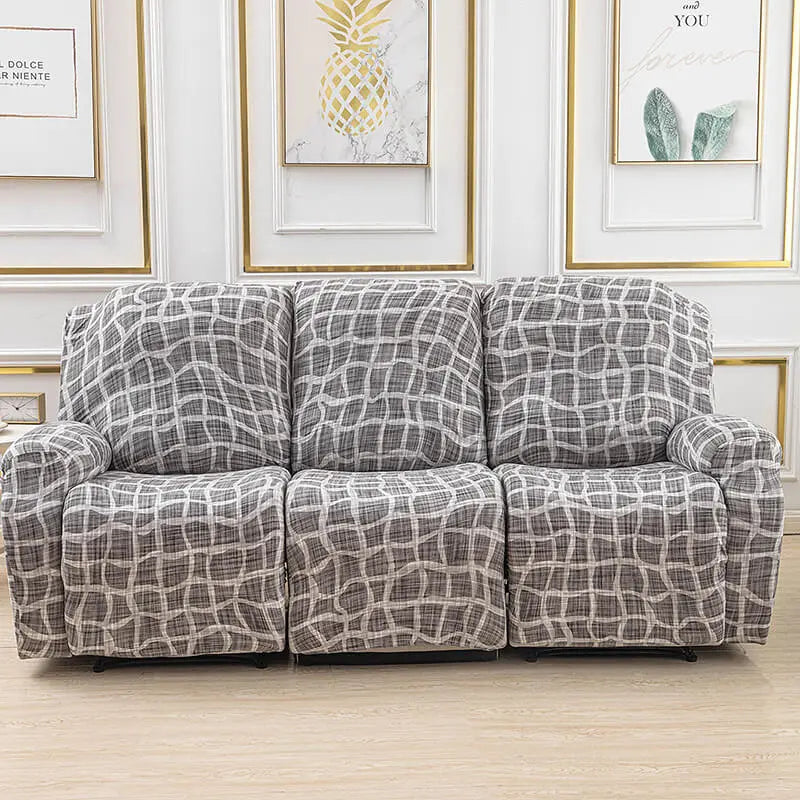 Crfatop 8-Pieces Lazy Boy Couch Cover for Recliner with Elastic Bottom Grey-Stripes