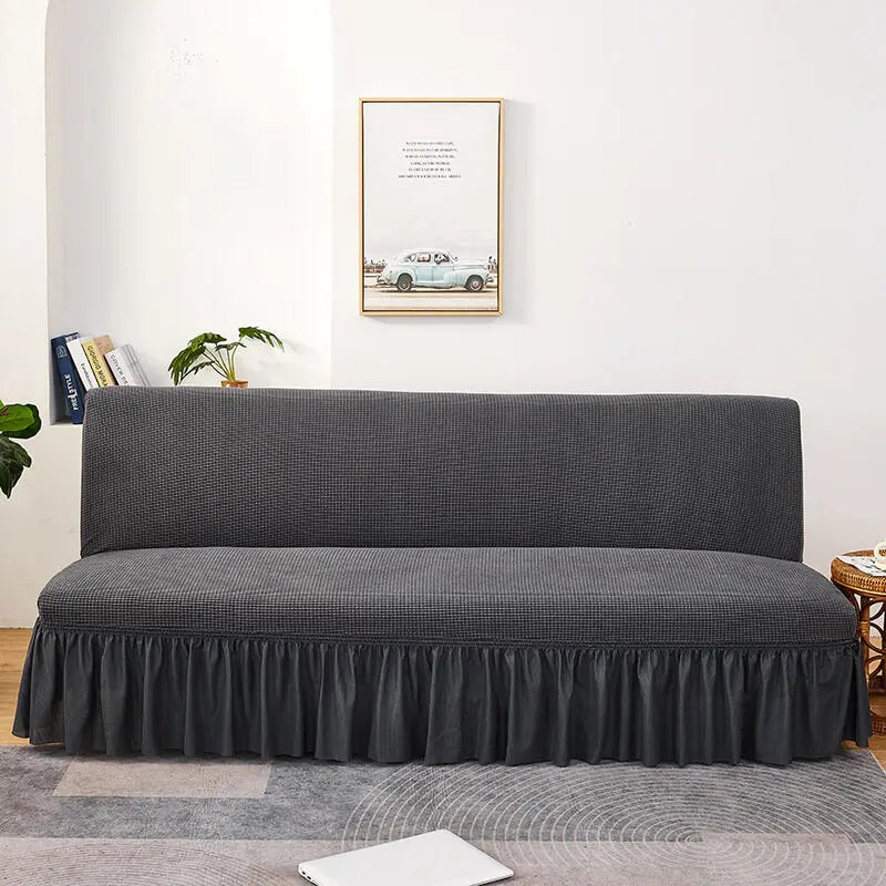 Crfatop Armless Futon Cover with Skirt Ruffled Futon Sofa Bed Cover M-Dark-Grey