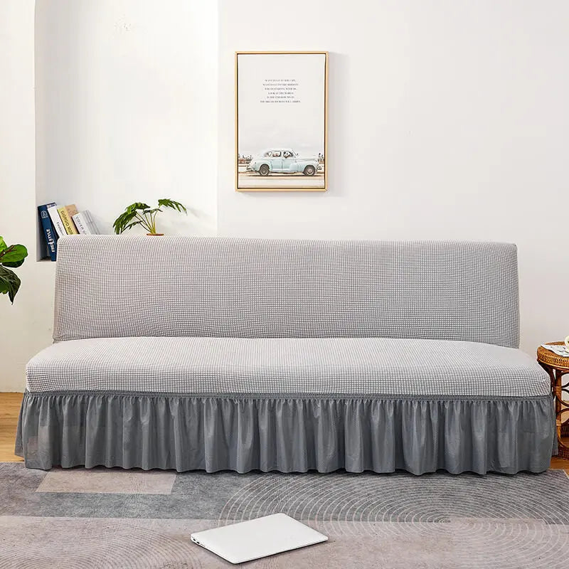 Crfatop Armless Futon Cover with Skirt Ruffled Futon Sofa Bed Cover L-Light-Grey