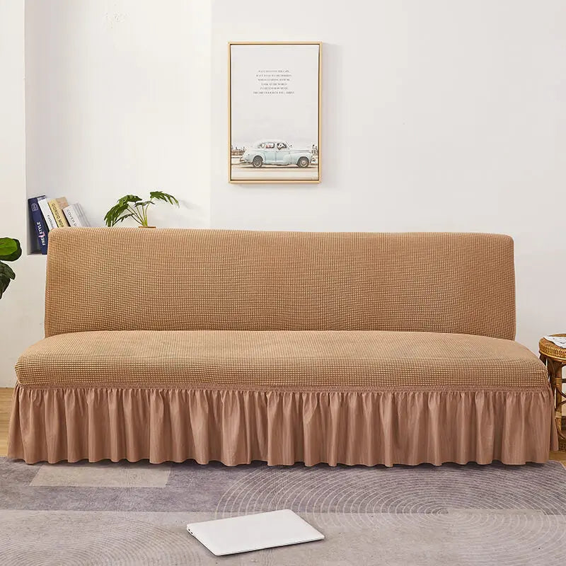 Crfatop Armless Futon Cover with Skirt Ruffled Futon Sofa Bed Cover L-Camel