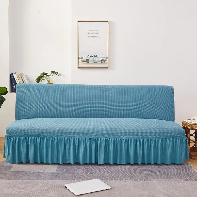 Crfatop Armless Futon Cover with Skirt Ruffled Futon Sofa Bed Cover L-Water-Blue