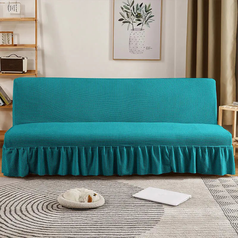 Crfatop Armless Futon Cover with Skirt Ruffled Futon Sofa Bed Cover L-Teal