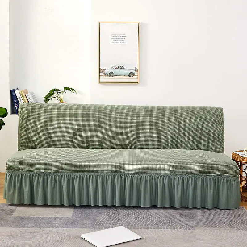 Crfatop Armless Futon Cover with Skirt Ruffled Futon Sofa Bed Cover L-Green
