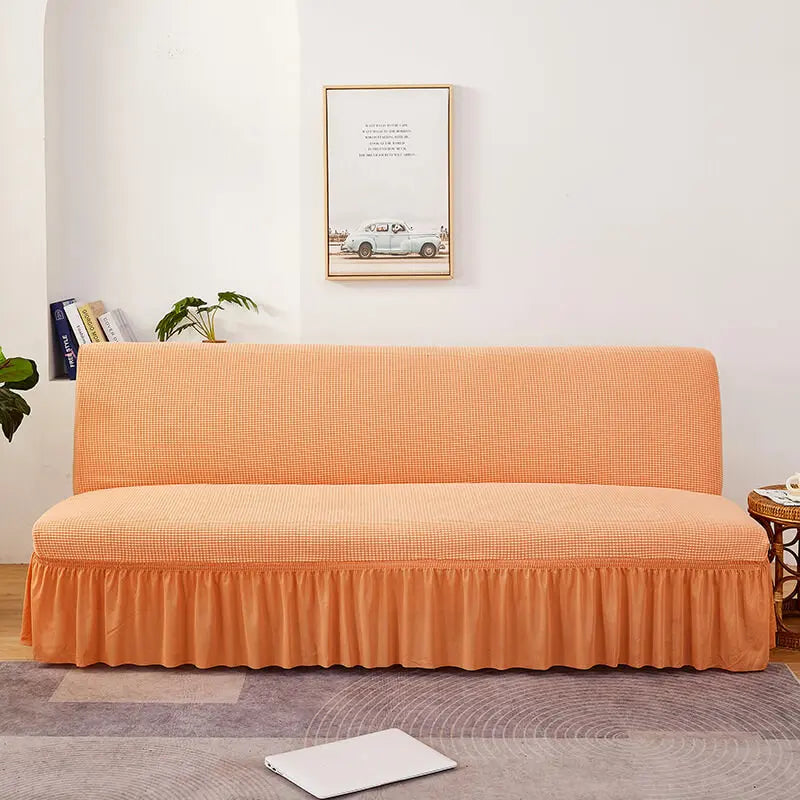 Crfatop Armless Futon Cover with Skirt Ruffled Futon Sofa Bed Cover L-Orange