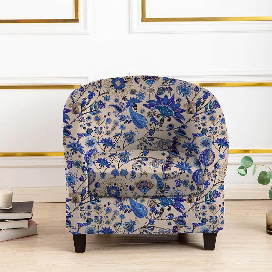 Crfatop Chic Printed Club Chair Slipcover with Box Cushion Cover 2-Packs-Blue