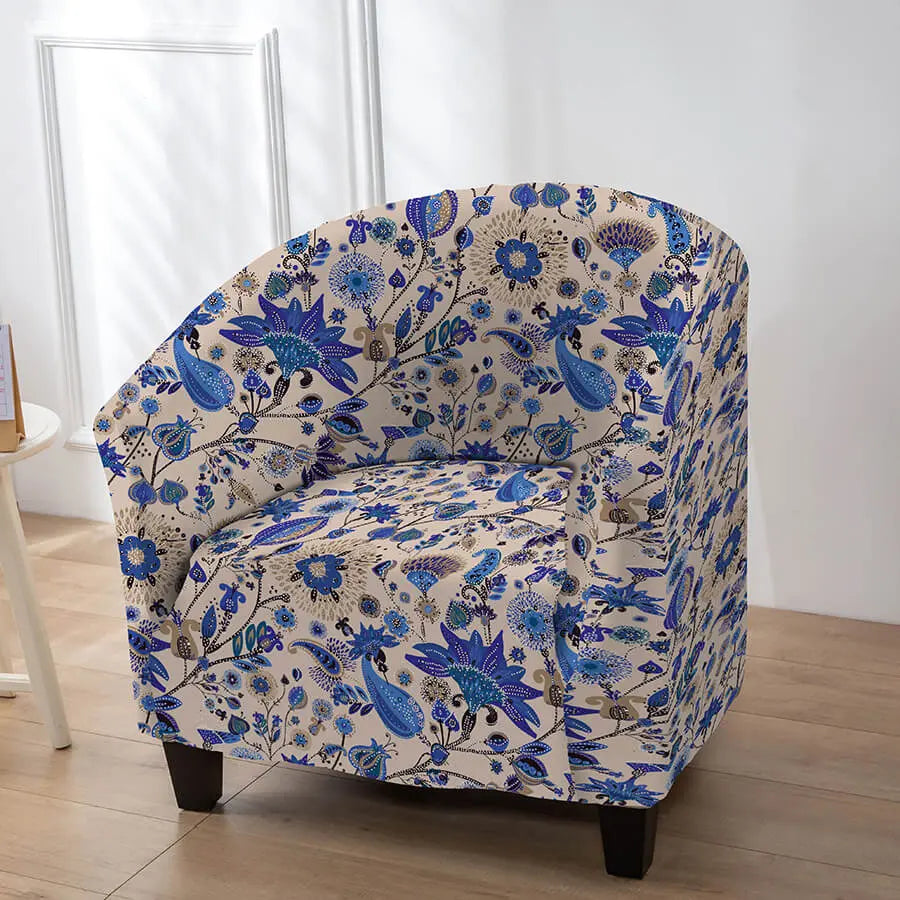 Crfatop Chic Printed Club Chair Slipcover with Box Cushion Cover 1-Pack-Blue