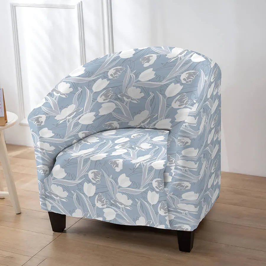 Crfatop Chic Printed Club Chair Slipcover with Box Cushion Cover 2-Packs-Light-Blue