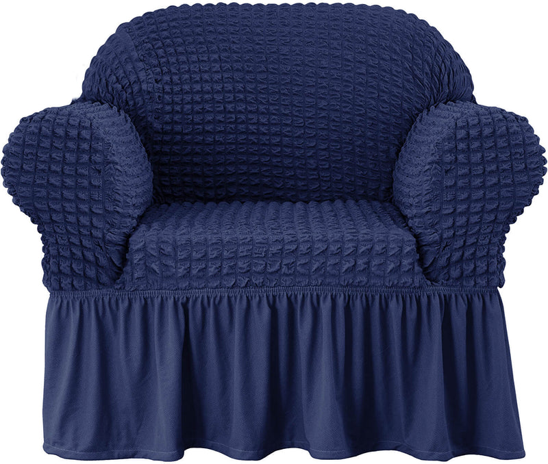 Crfatop Elegant Ruffled Armchair Sofa Cover Navy