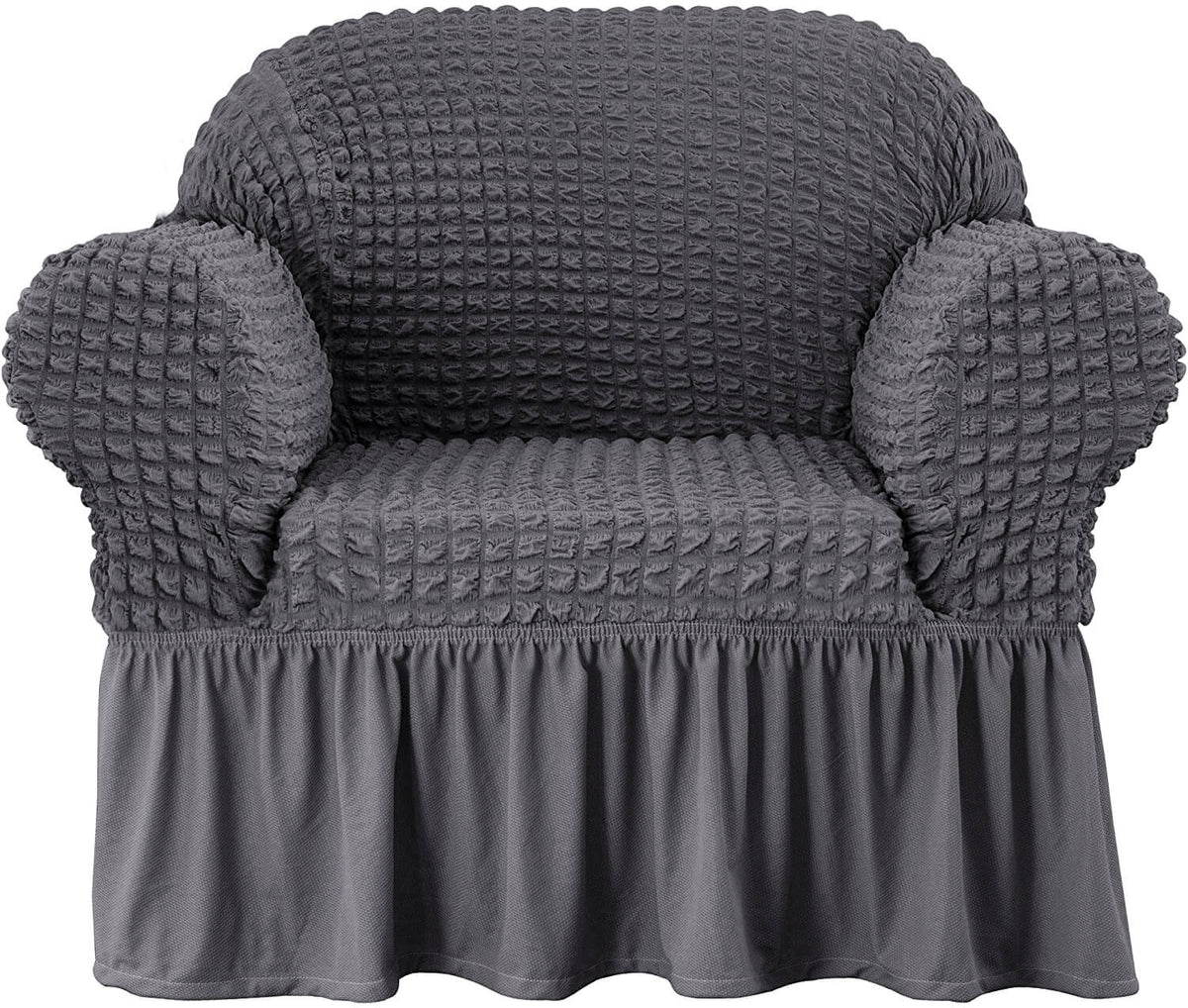 Crfatop Elegant Ruffled Armchair Sofa Cover DarkGrey