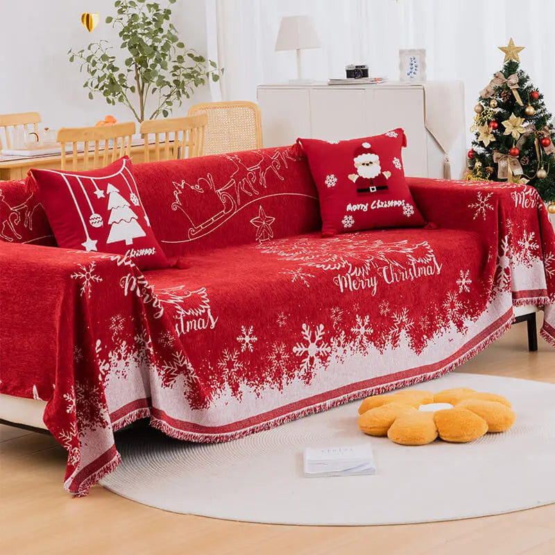 Crfatop High Quality Christmas Chenille Sofa Cover Red Couch Cover 180-200cm-70.8-78.84-in-Christmas-Song