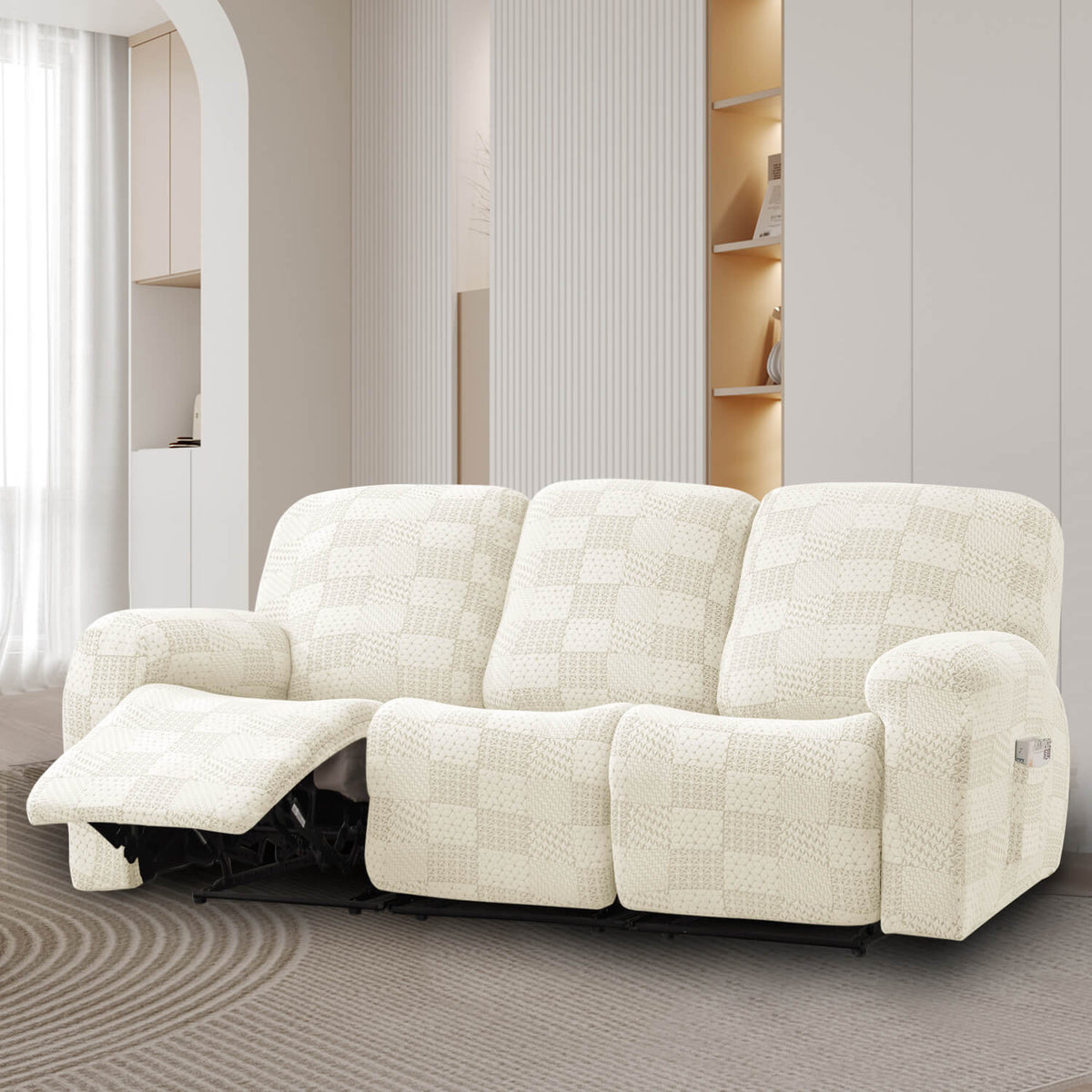 Crfatop High Quality Recliner Couch Cover Box Cushion Sofa Cover Recliner3-seaterWhite