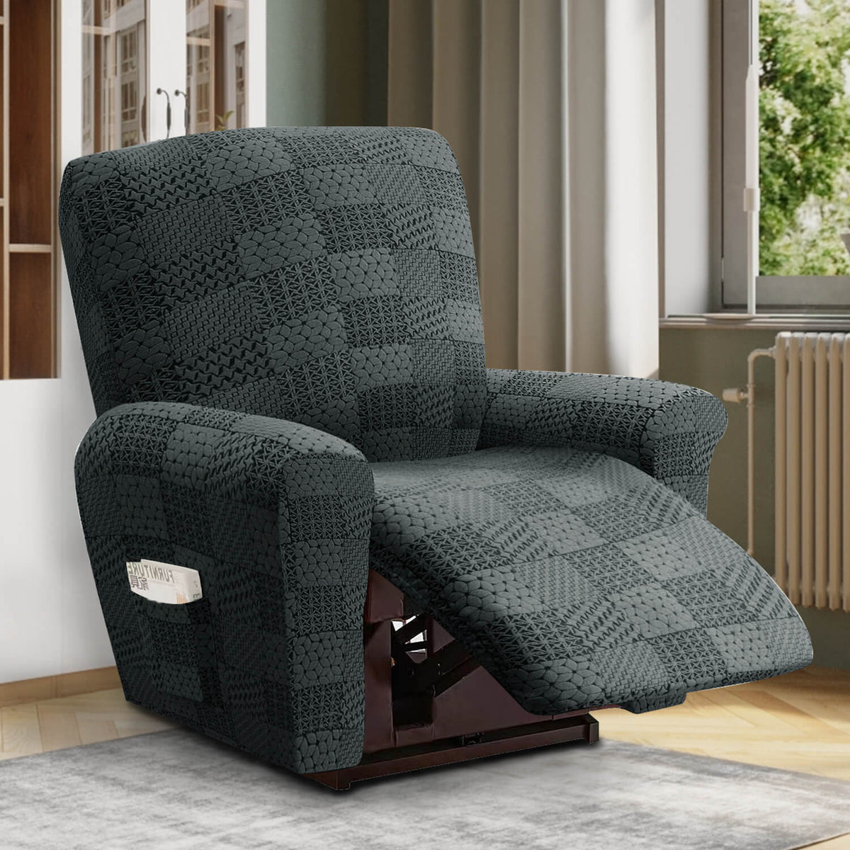 Crfatop High Quality Recliner Couch Cover Box Cushion Sofa Cover ReclinerChairBlack-grey