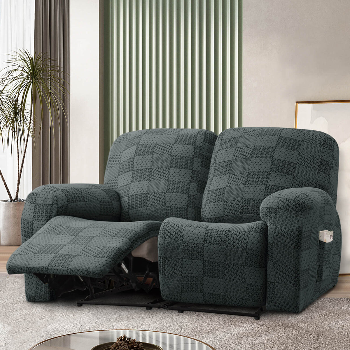 Crfatop High Quality Recliner Couch Cover Box Cushion Sofa Cover Recliner2-seaterBlack-grey