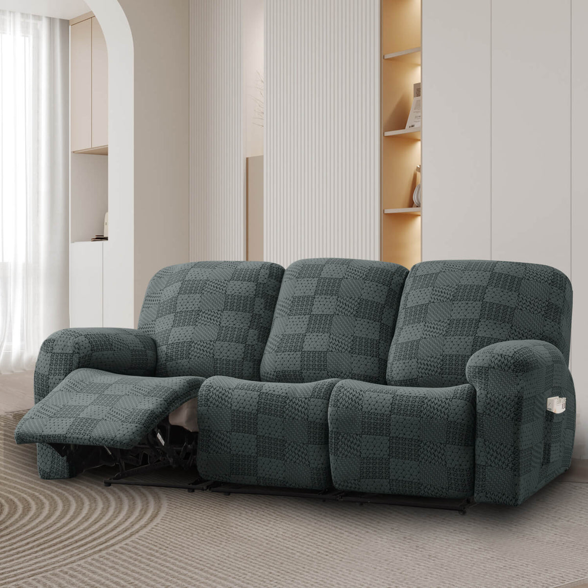 Crfatop High Quality Recliner Couch Cover Box Cushion Sofa Cover Recliner3-seaterBlack-grey