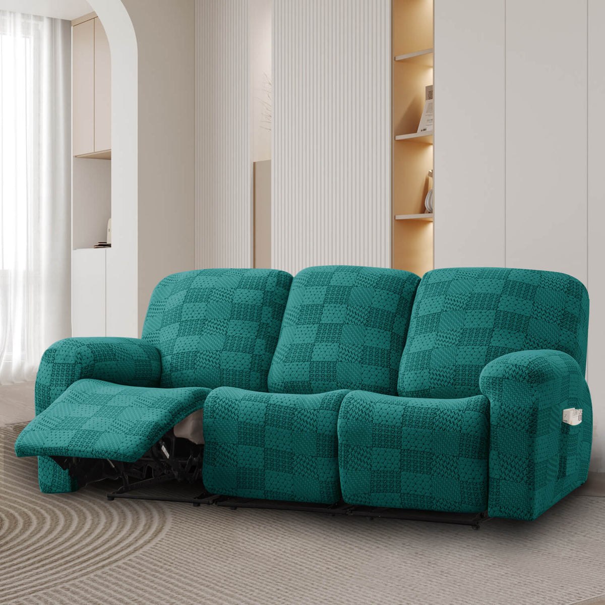 Crfatop High Quality Recliner Couch Cover Box Cushion Sofa Cover Recliner3-seaterGreen