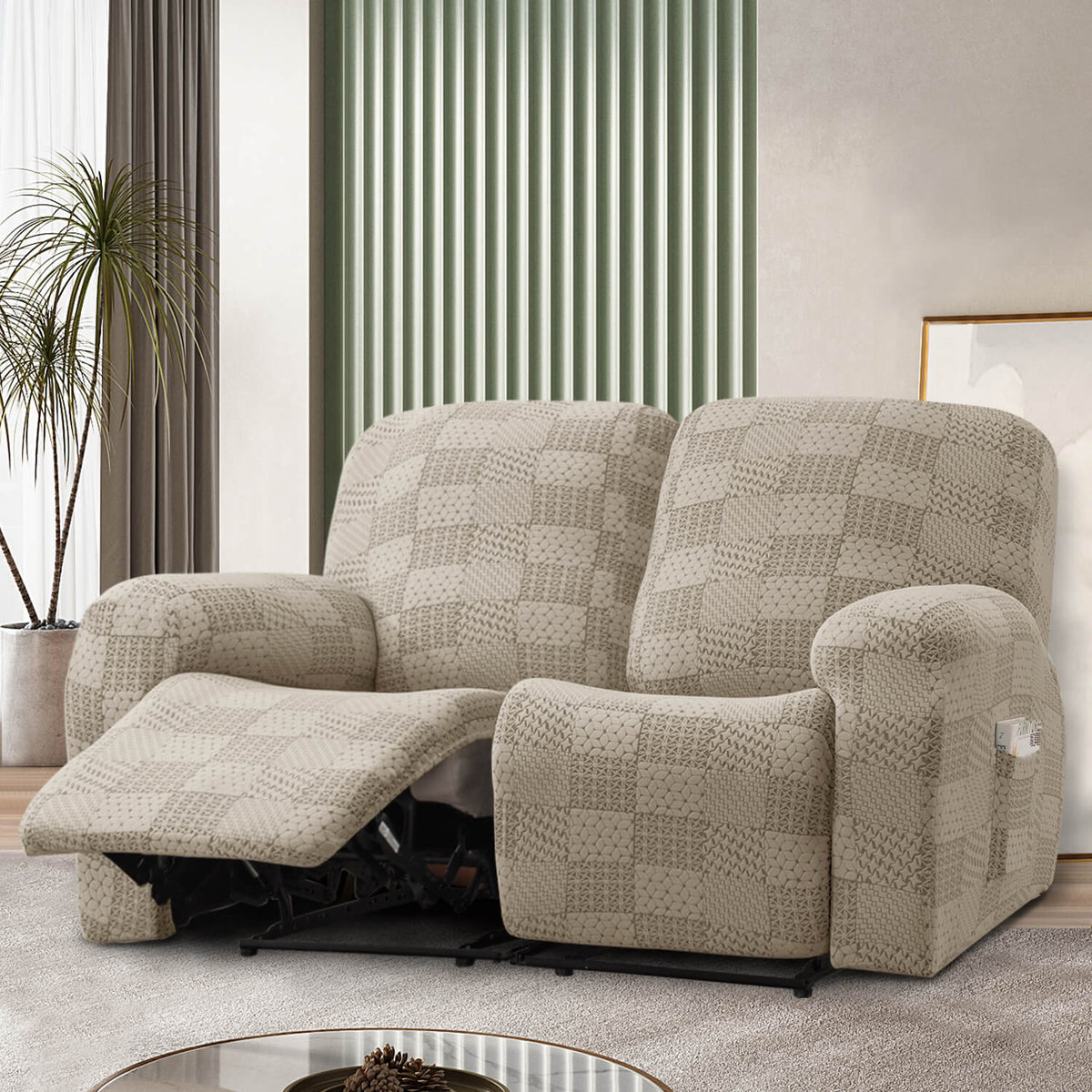 Crfatop High Quality Recliner Couch Cover Box Cushion Sofa Cover Recliner2-seaterSand