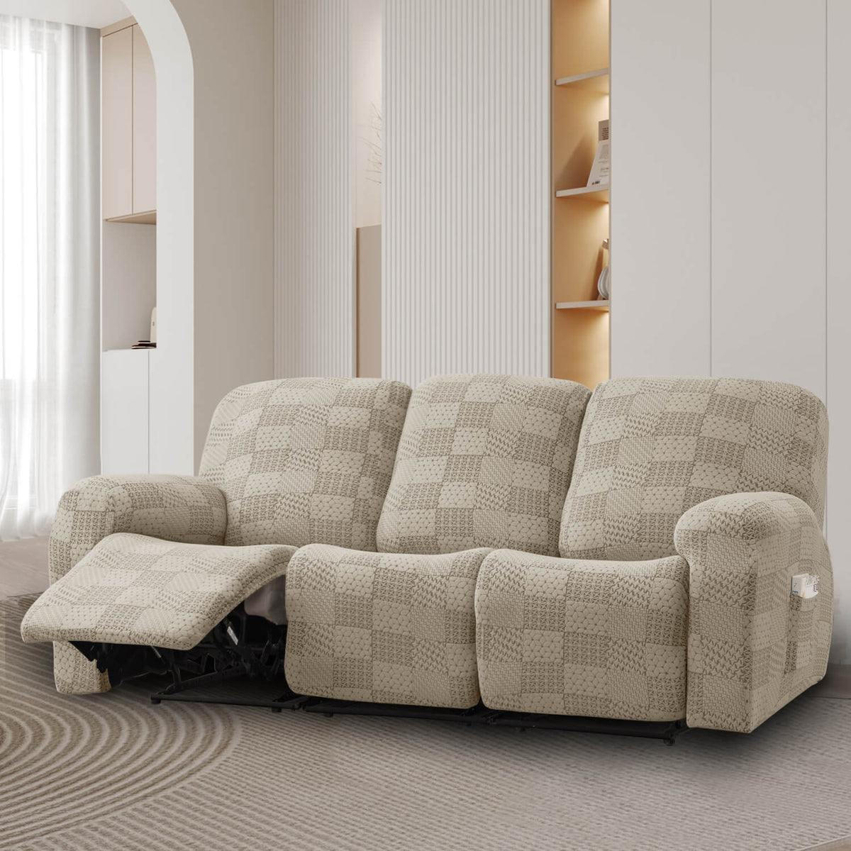 Crfatop High Quality Recliner Couch Cover Box Cushion Sofa Cover Recliner3-seaterSand