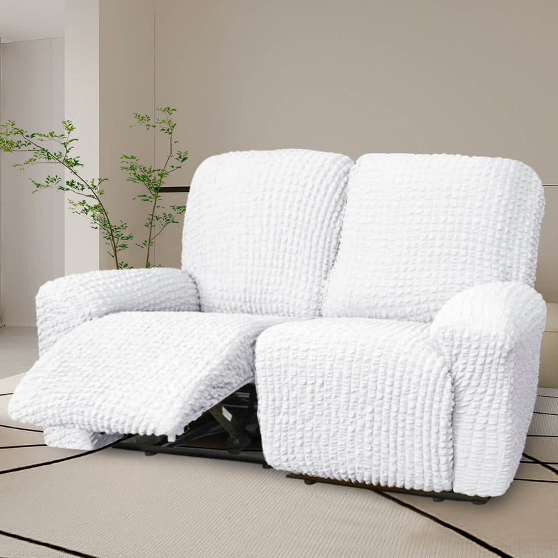 Crfatop High Quality Recliner Seater Cover Seersucker Fabric Reclining Couch Cover 2-seaterWhite
