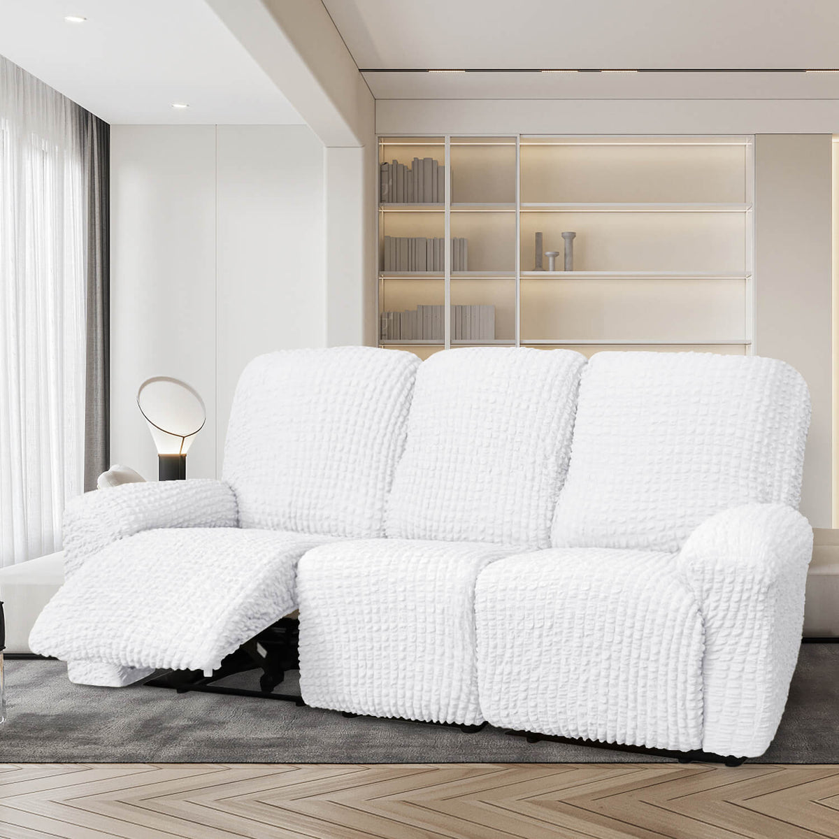 Crfatop High Quality Recliner Seater Cover Seersucker Fabric Reclining Couch Cover 3-seaterWhite