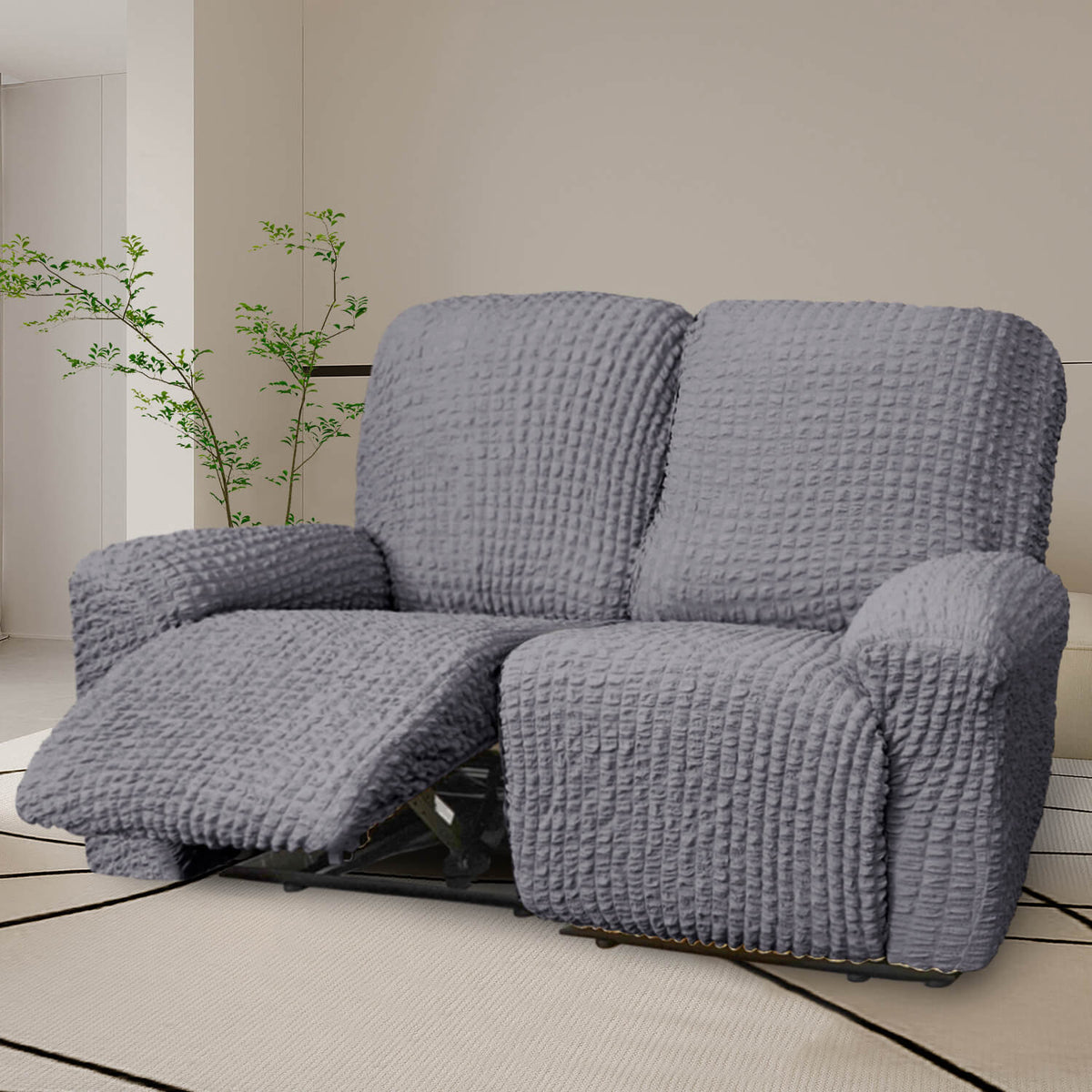 Crfatop High Quality Recliner Seater Cover Seersucker Fabric Reclining Couch Cover 2-seaterGrey