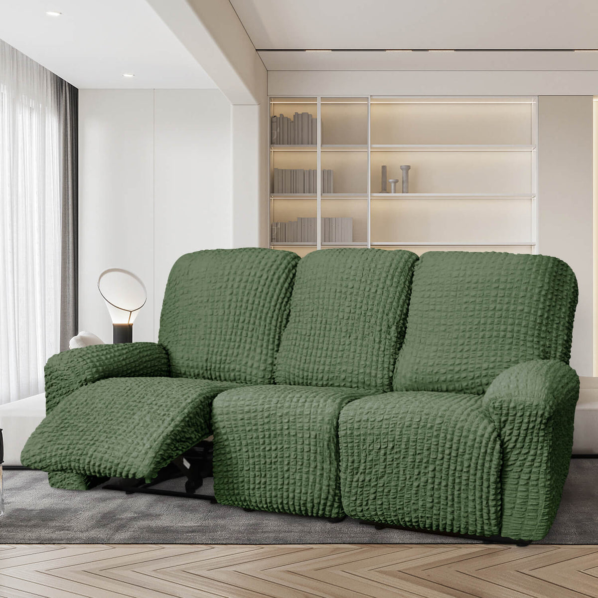 Crfatop High Quality Recliner Seater Cover Seersucker Fabric Reclining Couch Cover 3-seaterGreen