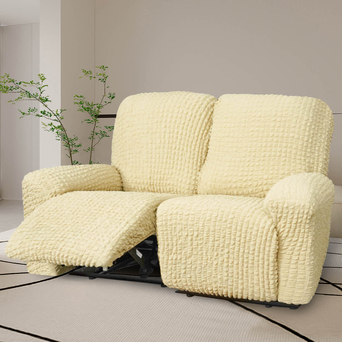 Crfatop High Quality Recliner Seater Cover Seersucker Fabric Reclining Couch Cover 2-seaterYellow