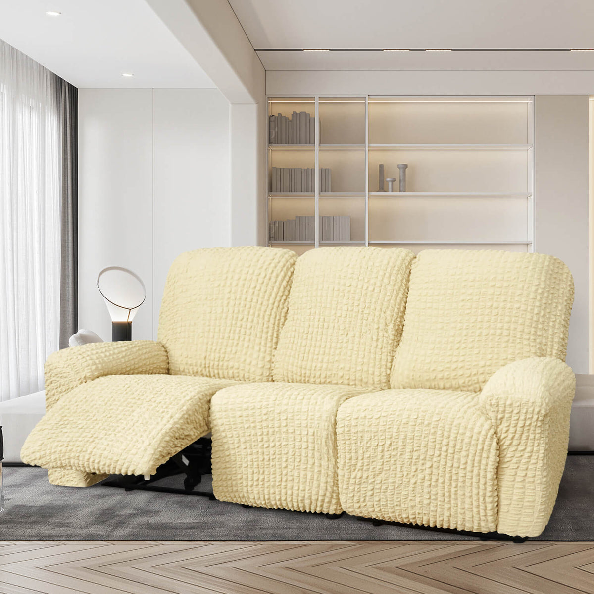 Crfatop High Quality Recliner Seater Cover Seersucker Fabric Reclining Couch Cover 3-seaterYellow