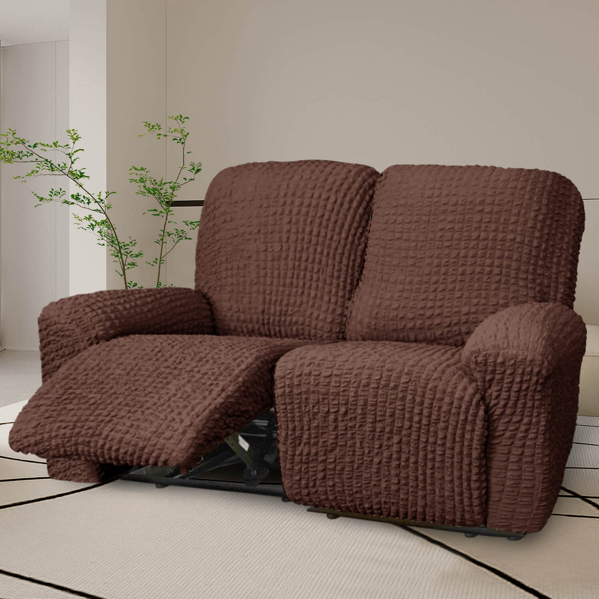 Crfatop High Quality Recliner Seater Cover Seersucker Fabric Reclining Couch Cover 2-seaterBrown