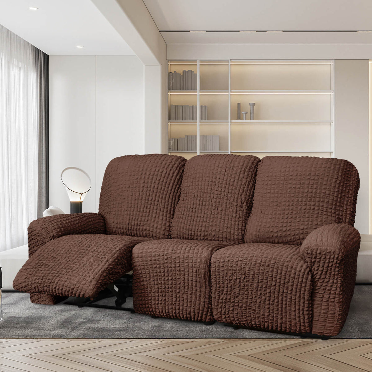 Crfatop High Quality Recliner Seater Cover Seersucker Fabric Reclining Couch Cover 3-seaterBrown