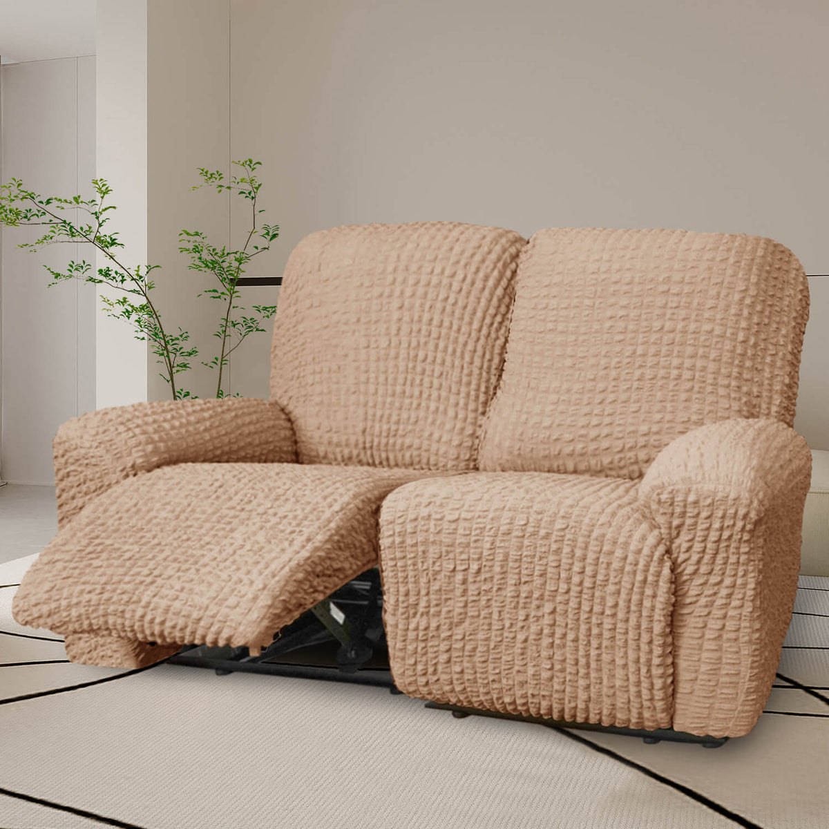 Crfatop High Quality Recliner Seater Cover Seersucker Fabric Reclining Couch Cover 2-seaterCamel