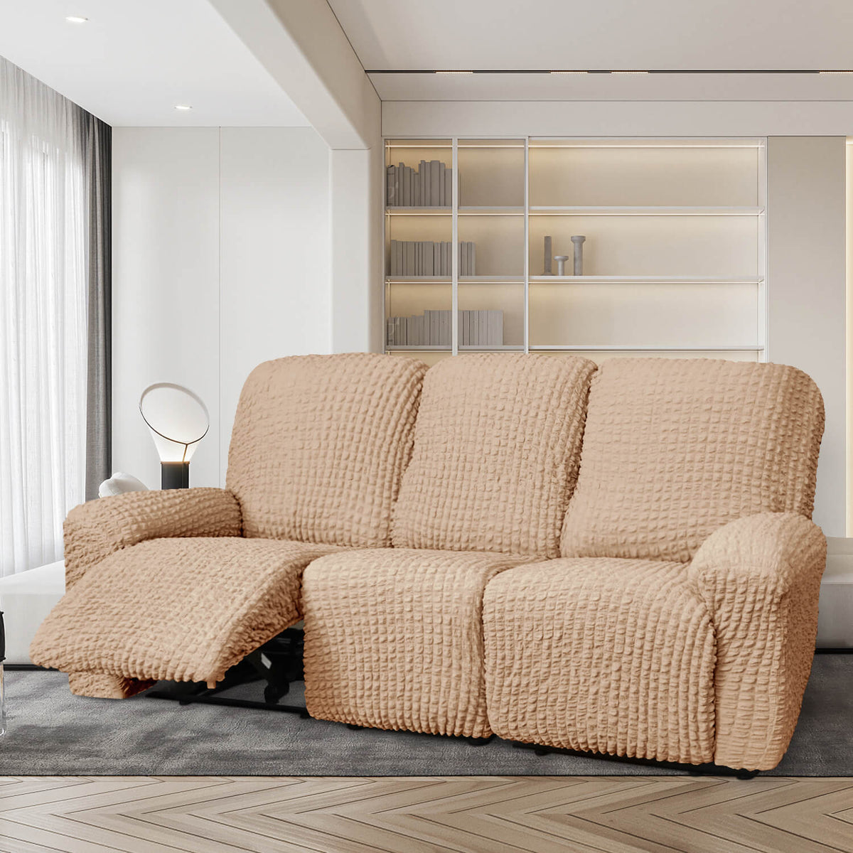 Crfatop High Quality Recliner Seater Cover Seersucker Fabric Reclining Couch Cover 3-seaterCamel