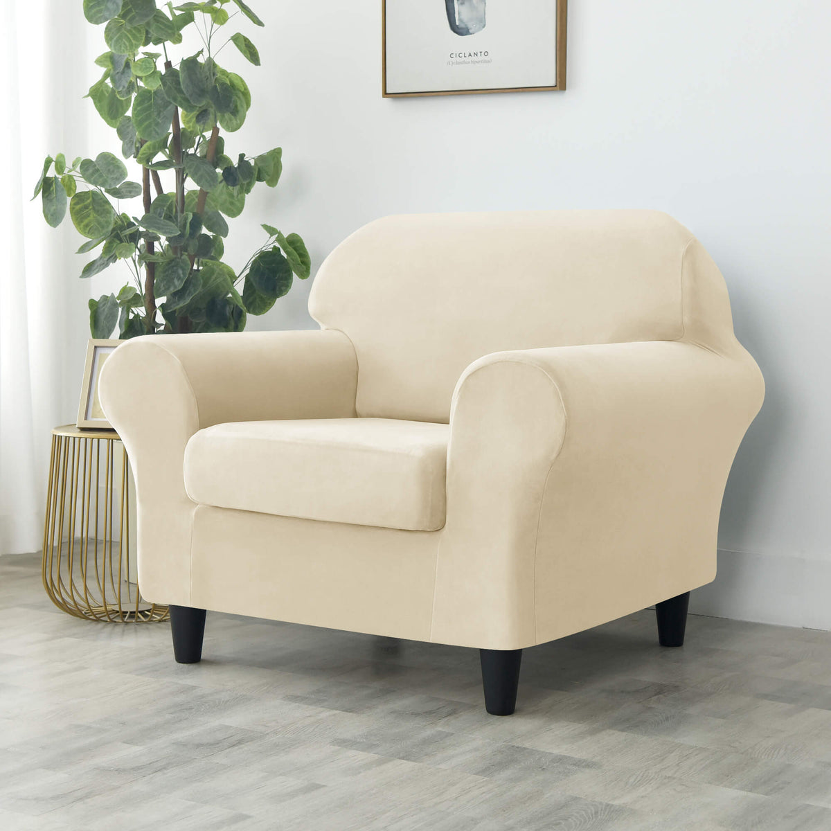 Crfatop Modern Couch Cover Stretch Armchair Sofa Seat Slipcovers with Elastic Bottom ArmchairBeige