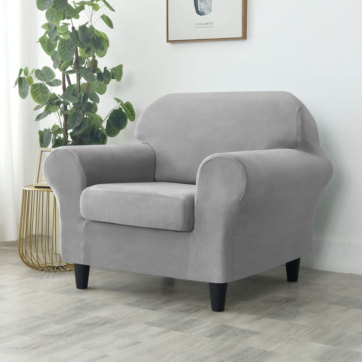 Crfatop Modern Couch Cover Stretch Armchair Sofa Seat Slipcovers with Elastic Bottom ArmchairGrey