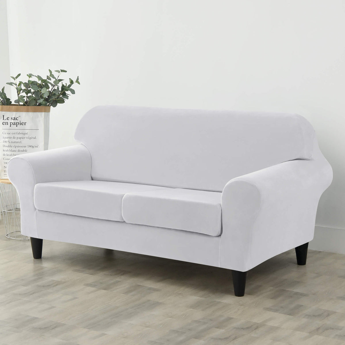 Crfatop Modern Couch Cover Stretch Armchair Sofa Seat Slipcovers with Elastic Bottom 2-seaterWhite