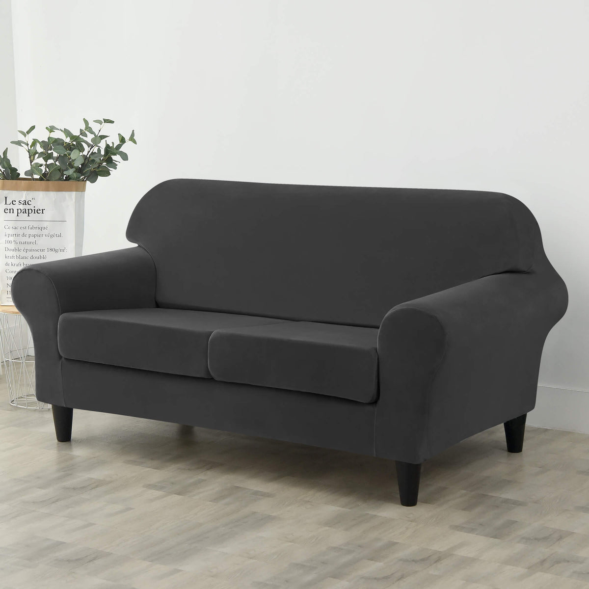 Crfatop Modern Couch Cover Stretch Armchair Sofa Seat Slipcovers with Elastic Bottom 2-seaterBlack