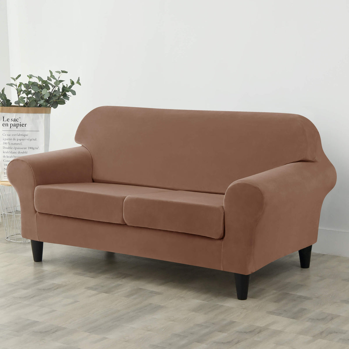 Crfatop Modern Couch Cover Stretch Armchair Sofa Seat Slipcovers with Elastic Bottom 2-seaterBrown