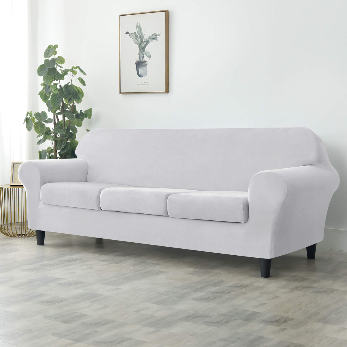 Crfatop Modern Couch Cover Stretch Armchair Sofa Seat Slipcovers with Elastic Bottom 3-seaterWhite