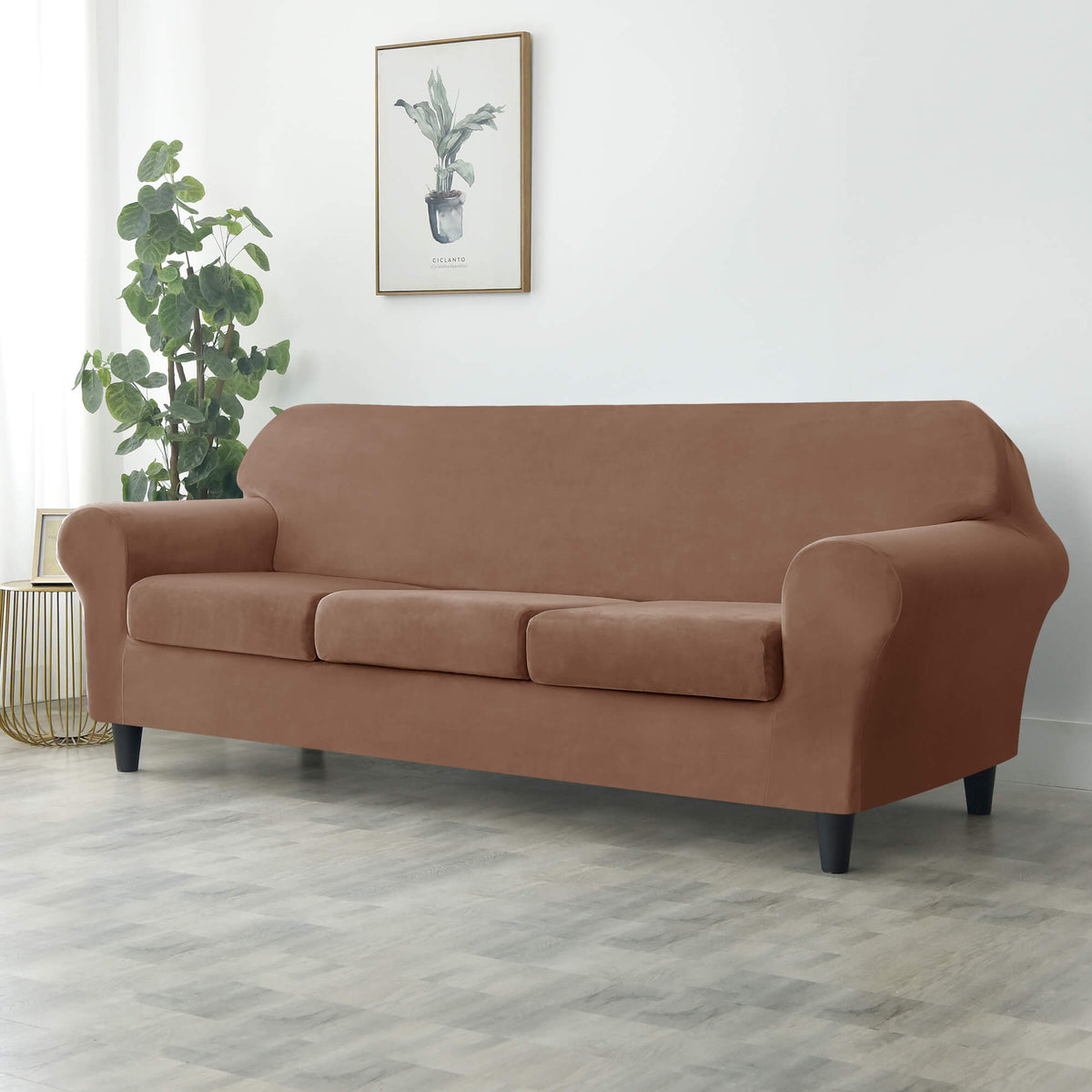 Crfatop Modern Couch Cover Stretch Armchair Sofa Seat Slipcovers with Elastic Bottom 3-seaterBrown