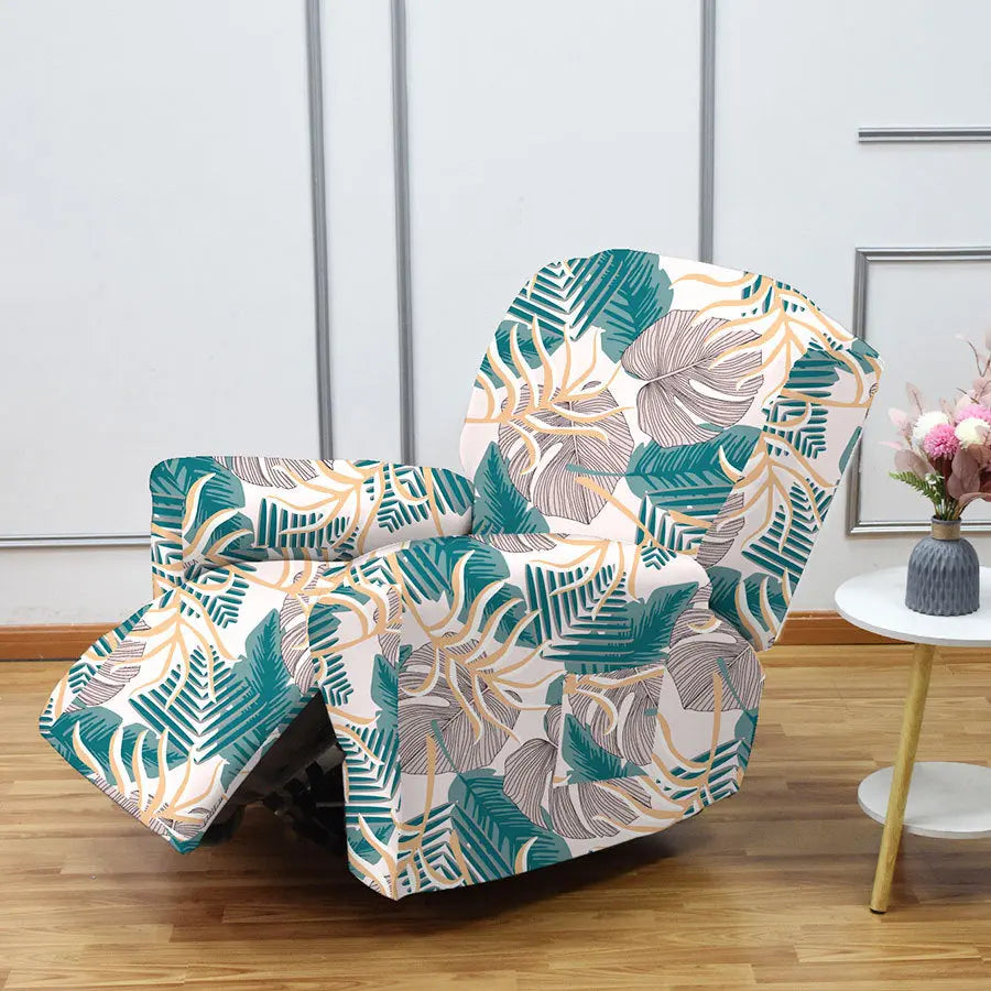 Crfatop Printing Recliner Chair Cover 4 Pcs Armchair Cover Coral-Leaf