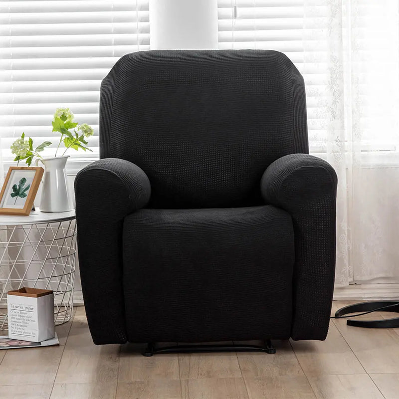 Crfatop Solid Black Recliner Cover 4-piece Seat Cover for Recliner