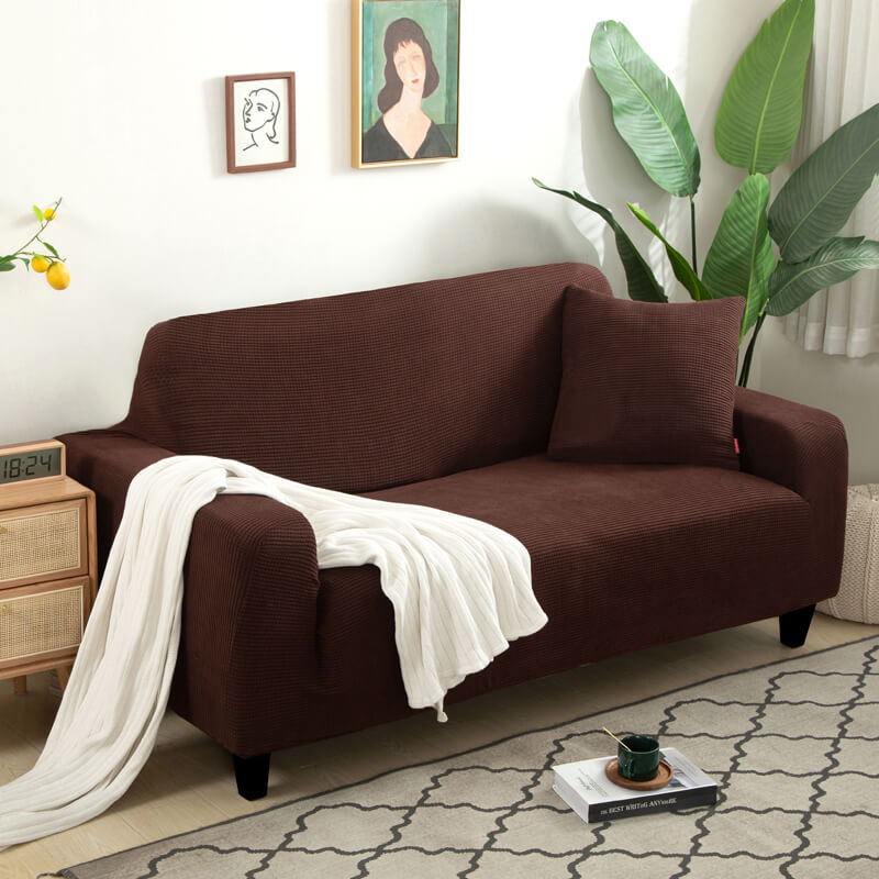 Crfatop Solid Color Sofa & loveseat Covers Velvet Protective Covering for Sofas SBrown