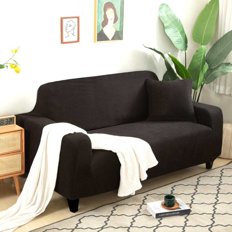 Crfatop Solid Color Sofa & loveseat Covers Velvet Protective Covering for Sofas SBlack