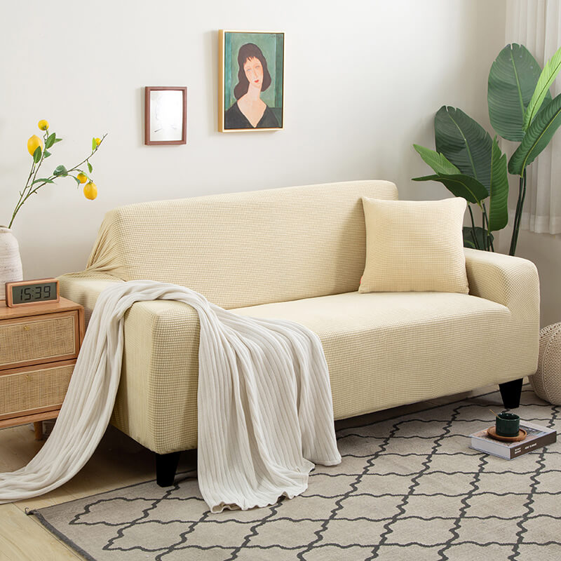 Crfatop Solid Color Sofa & loveseat Covers Velvet Protective Covering for Sofas SBeige