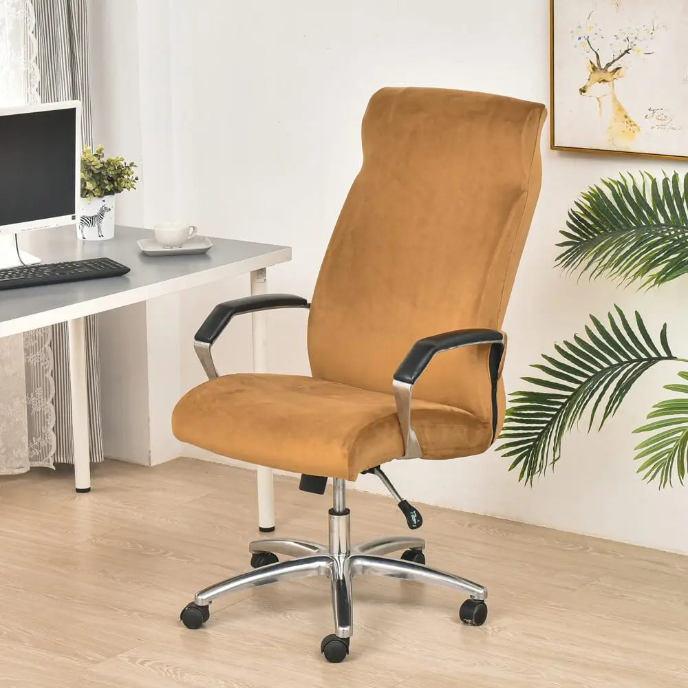 Crfatop Stretch Jacquard Office Computer Chair Seat Covers 2-Pieces-Camel
