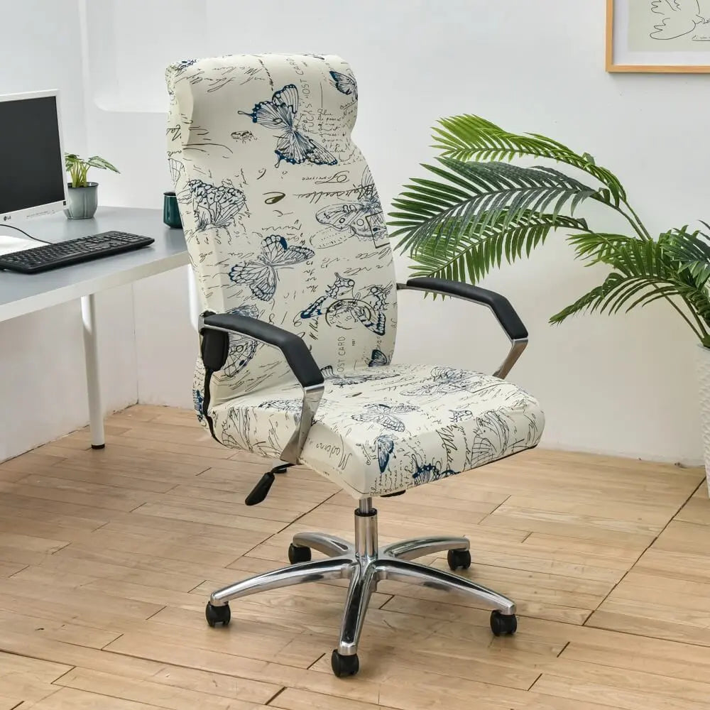 Crfatop Stretch Office Chair Cover with Zipper 2-Pieces-White