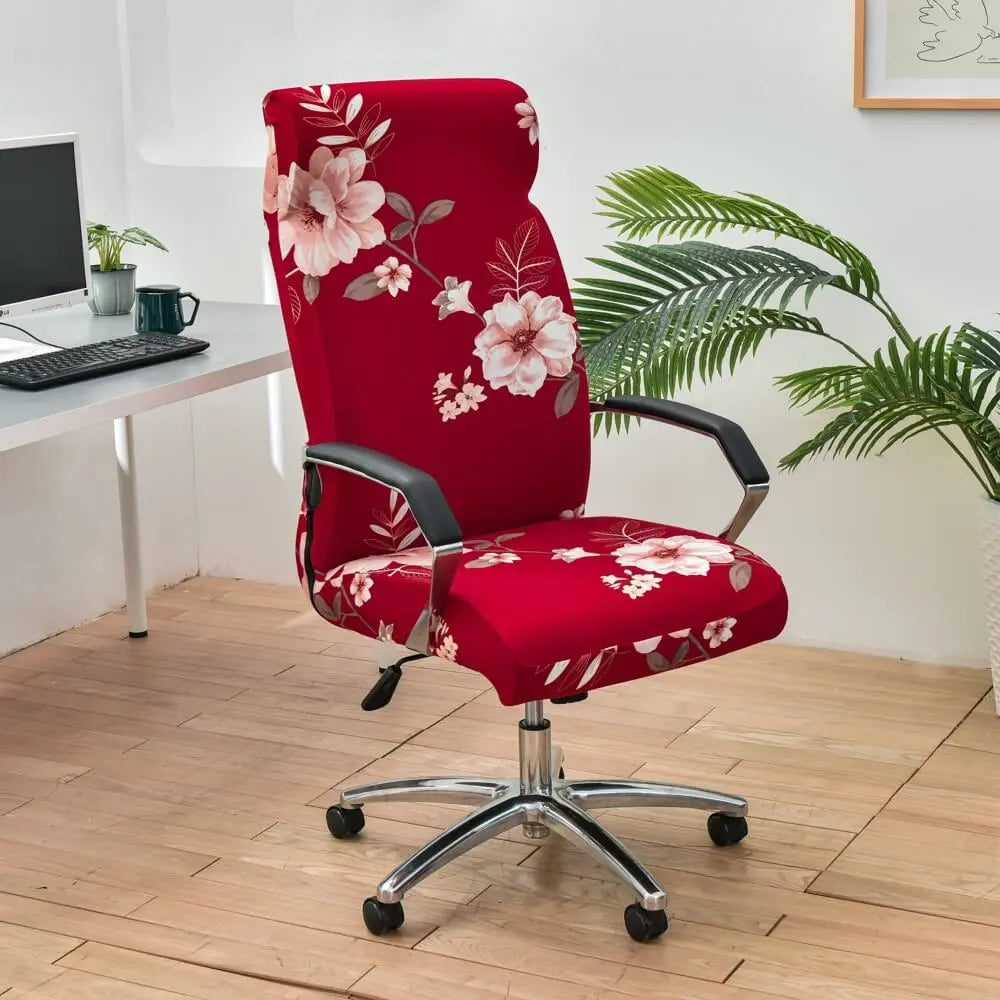 Crfatop Stretch Office Chair Cover with Zipper 2-Pieces-Red