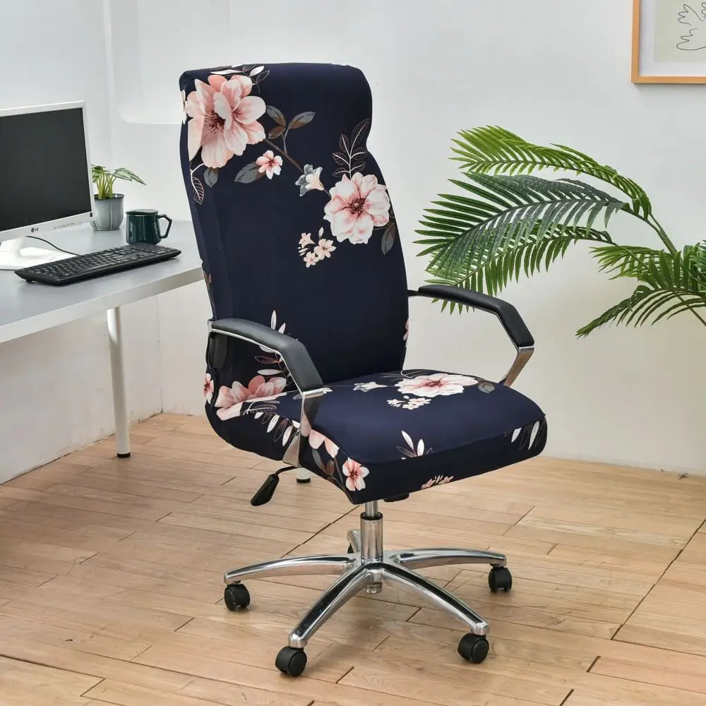 Crfatop Stretch Office Chair Cover with Zipper 2-Pieces-Dark-Blue