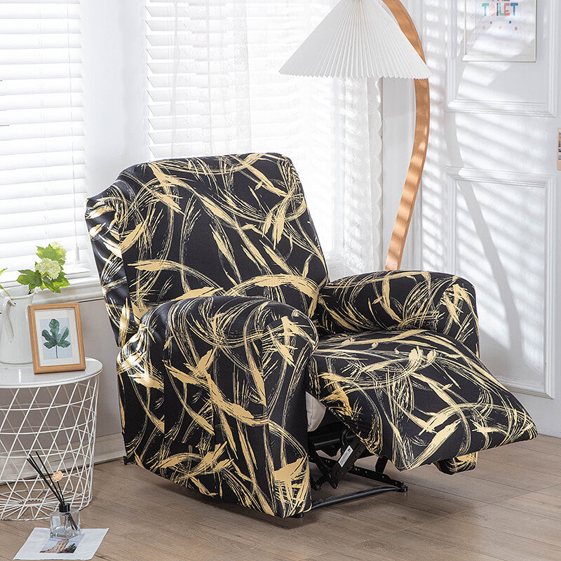 Crfatop Stretch Recliner Couch Cover Armchair Sofa Cover with Pockets Black-yellow