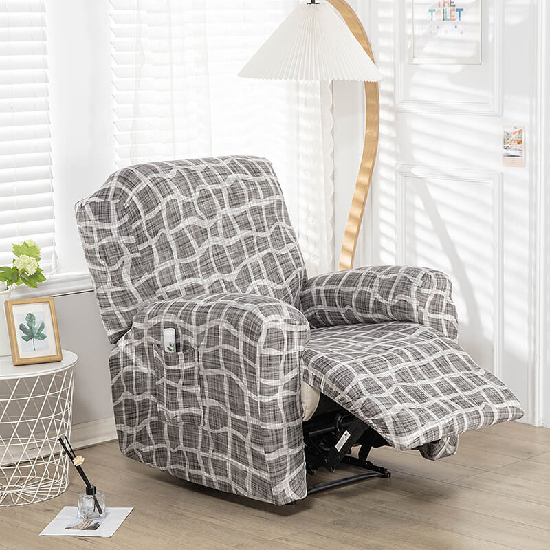 Crfatop Stretch Recliner Couch Cover Armchair Sofa Cover with Pockets GreyStripes